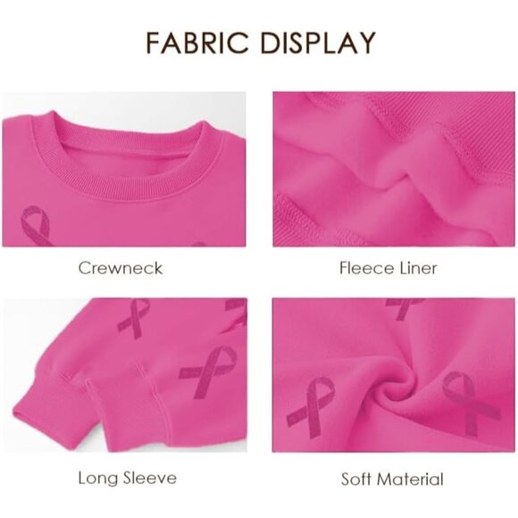 Breast Cancer Awareness Sweatshirt Women Pink Ribbon Graphic Casual Gift - Picture 4 of 4